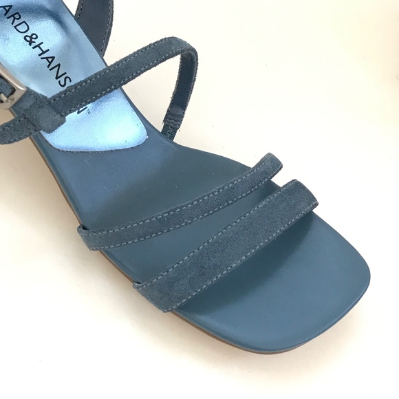 HILLARD & HANSON Kitten Heel Sandals Leather Maddi Heels Blue Women’s Size 6.5 - Picture 7 of 16